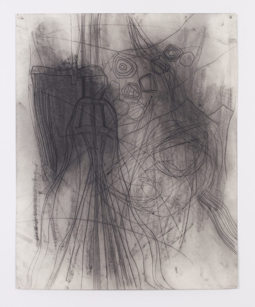 Lauriston Avery, Carboncillo y polvo sobre papel grabado, inspirado en figuras fantasmagóricas de los cuentos de Edgar Allan Poe