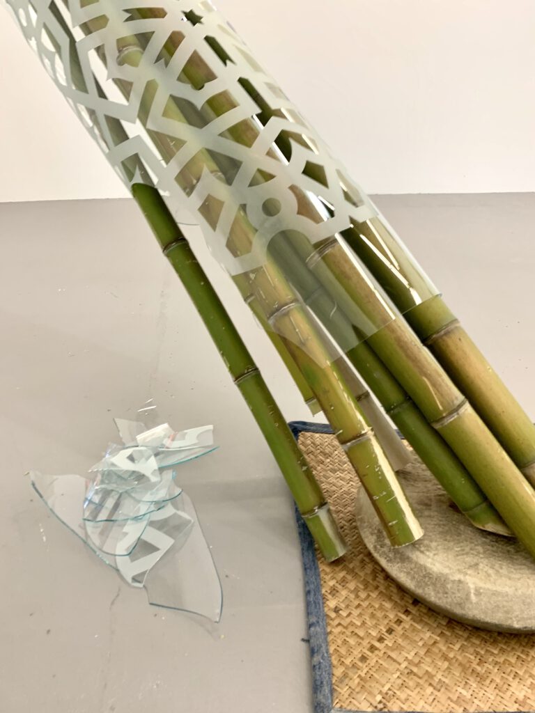 Detail of the work by Paul Hance for wildpalms. Glass, stone and bamboos