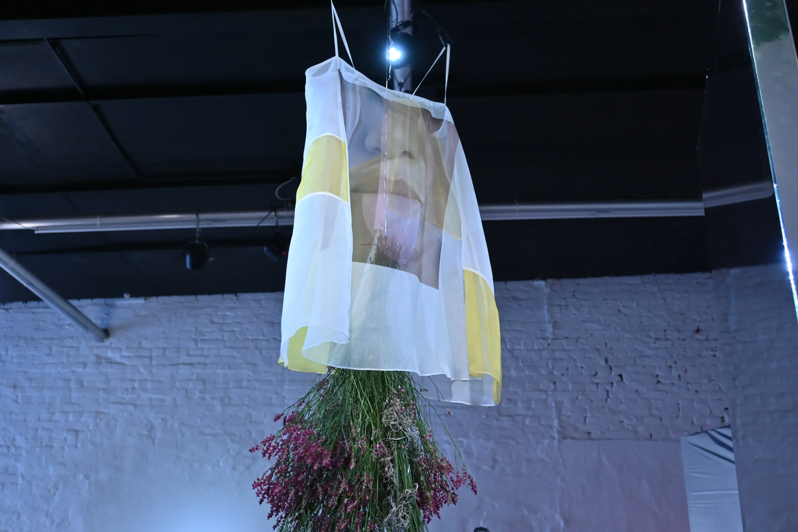 Societe Angelique Karen Paulina Biswell installation strike a pose. Skirt transparent