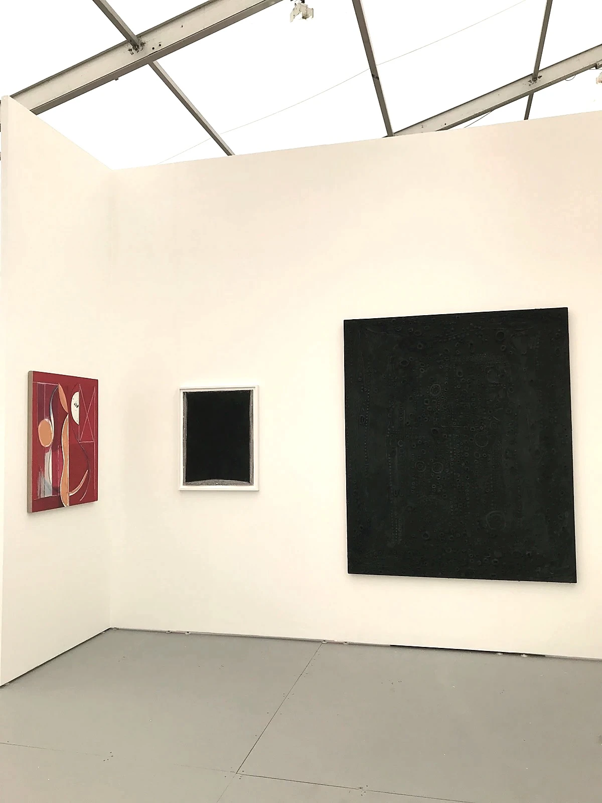 Installation view with paintings by Jason Duval and Lauriston Avery, wildpalms at UNTITLED Art Fair, Miami Beach