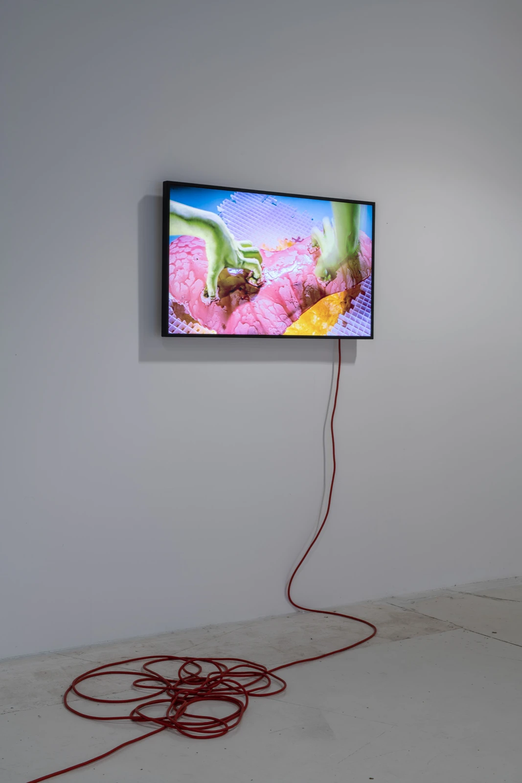 Detalle de la obra de video en Motherboard de Malte Bruns en wildpalms, Düsseldorf.