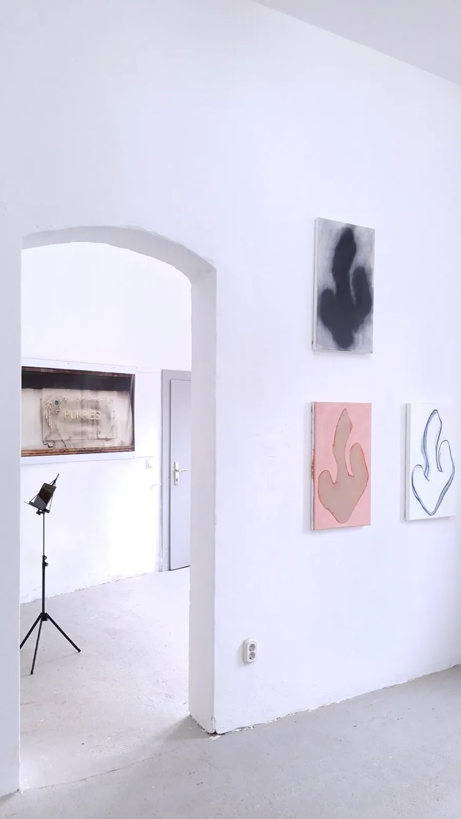 Installation view with works by Christian Seybold, Charles Cohen, and Beatriz Eugenia Diaz. Practices of Moving, curated by Alexandra Meffert and Jorge Sanguino.